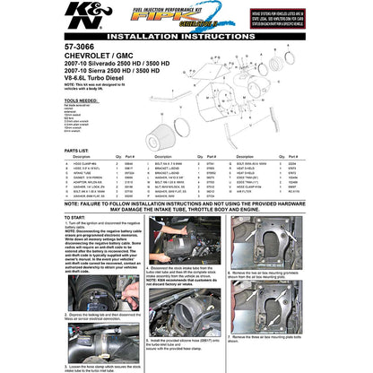 K&N Performance Intake Kit | Chevrolet 2500/3500 HD 6.6L V8 (07-10) (57-3066)