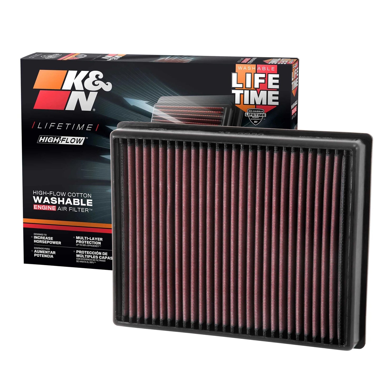 K&N 33-5000 High Flow Performance Air Filter for 2013-20 MKZ Fusion / 15-23 Edge