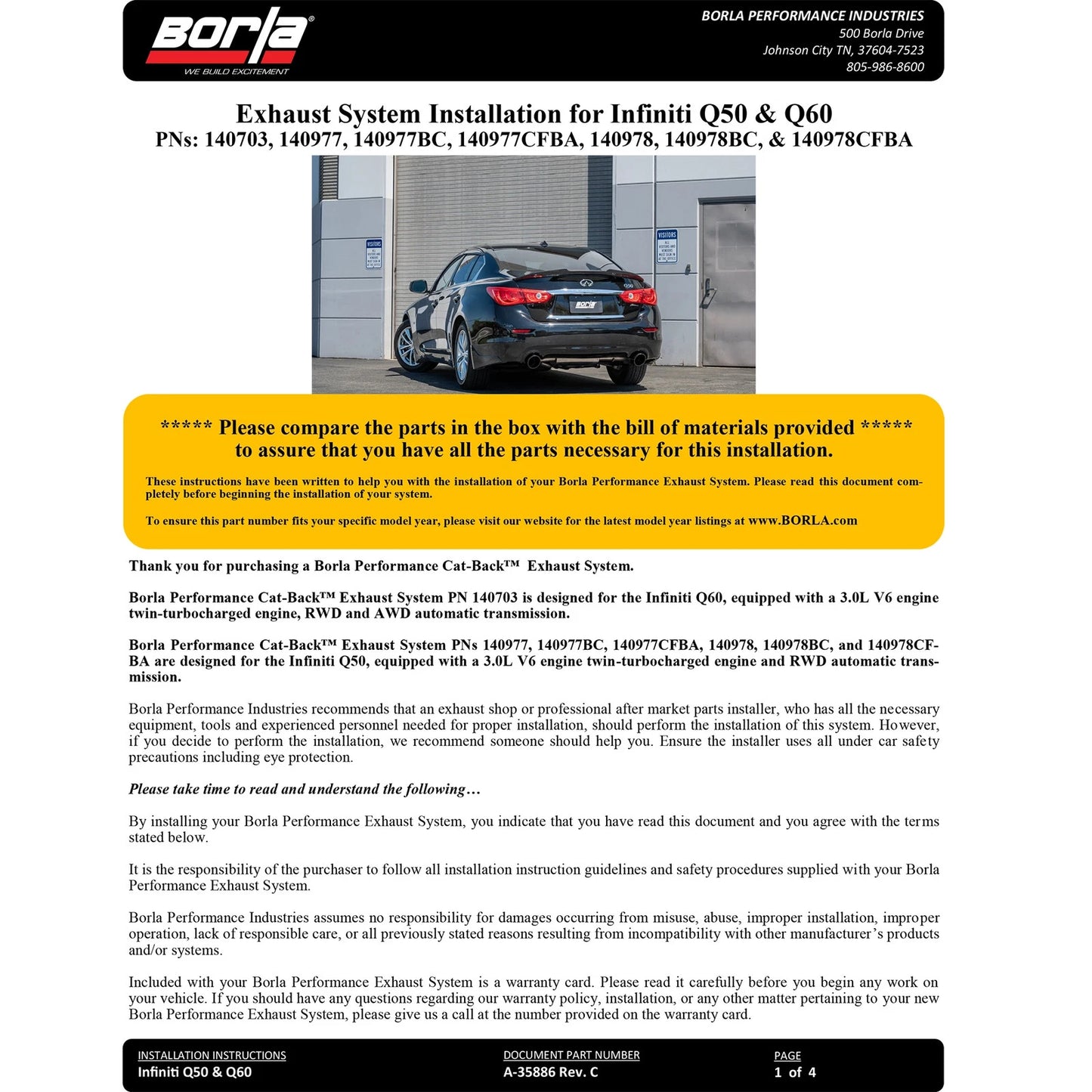 Borla ATAK Cat Back | 2016-2024 Infiniti Q50 3.0T RWD (140978)