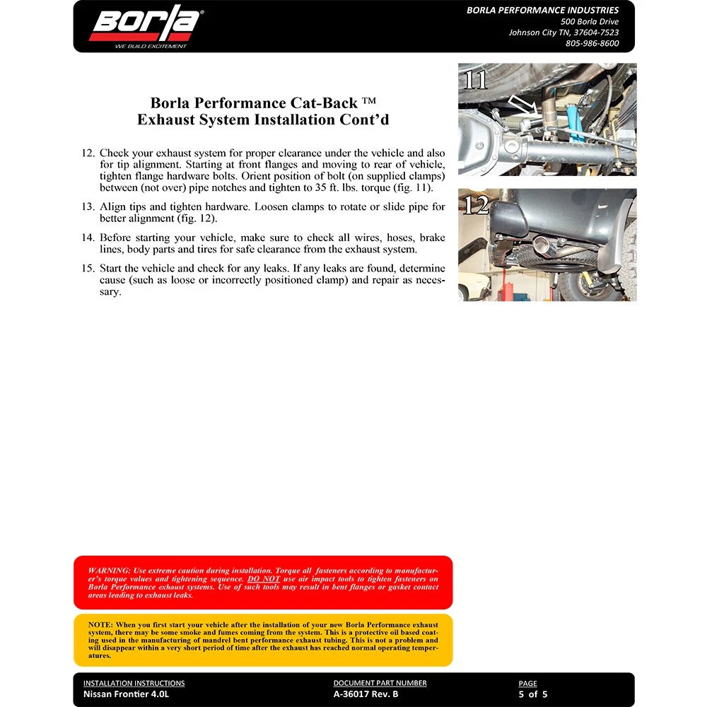 Borla Cat-Back Exhaust System - S-Type | 2005-2019 Nissan Frontier 4.0L (140802)