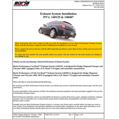 Borla Cat-Back Exhaust System - ATAK | Multiple Fitments (140407)