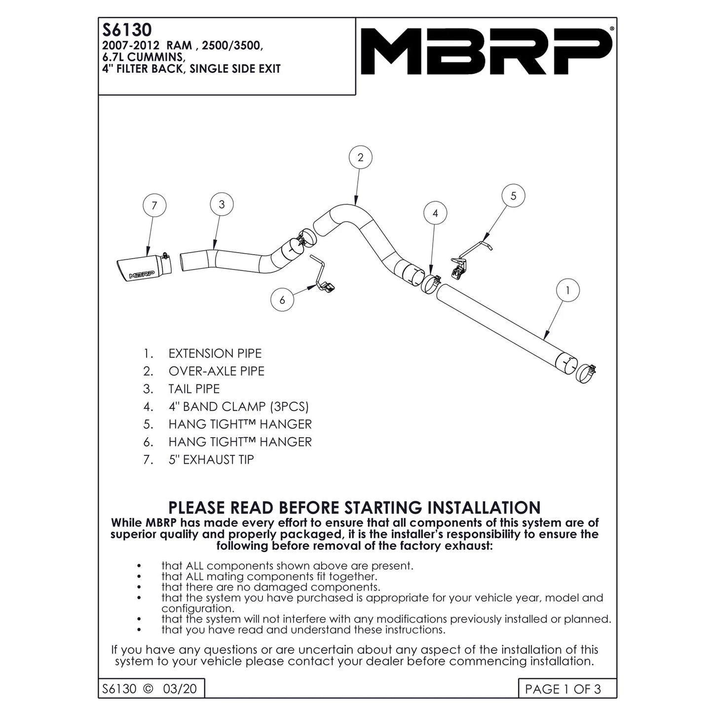 MBRP 4in. Filter Back Single Side Exit T409 Exhaust | Dodge 2500/3500 Cummins 6.7L (10) (S6130409)