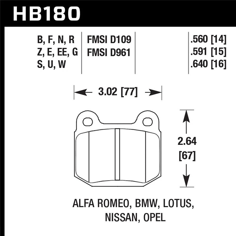 Hawk Performance HB180F.640 Street Rear Brake Pads | BMW 320i / Spider (77-86) (HB180F.640)