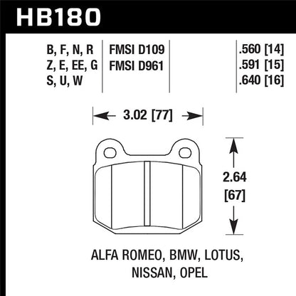 Hawk Performance HB180F.640 Street Rear Brake Pads | BMW 320i / Spider (77-86) (HB180F.640)