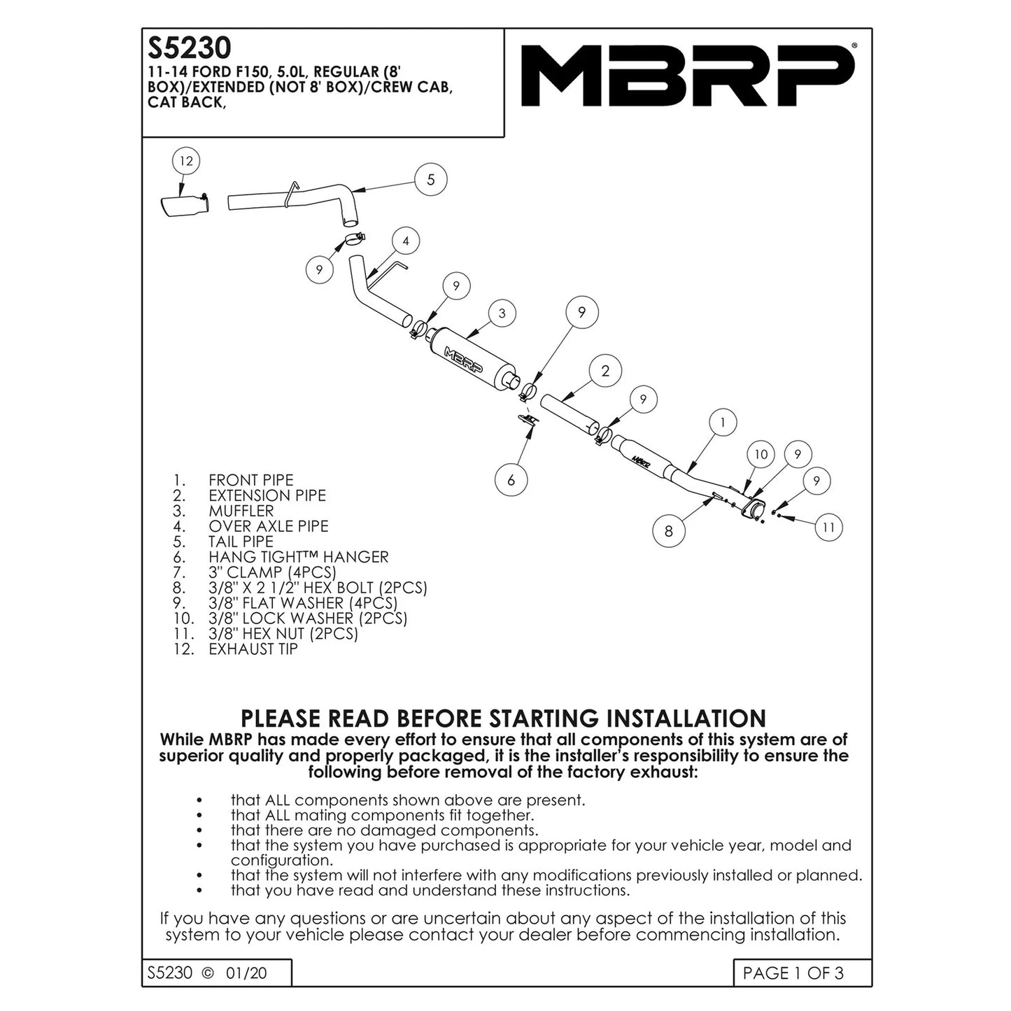 MBRP 3in Cat-Back Single Side Exit T409 Exhaust System | Ford F150 (11-12) (S5230409)