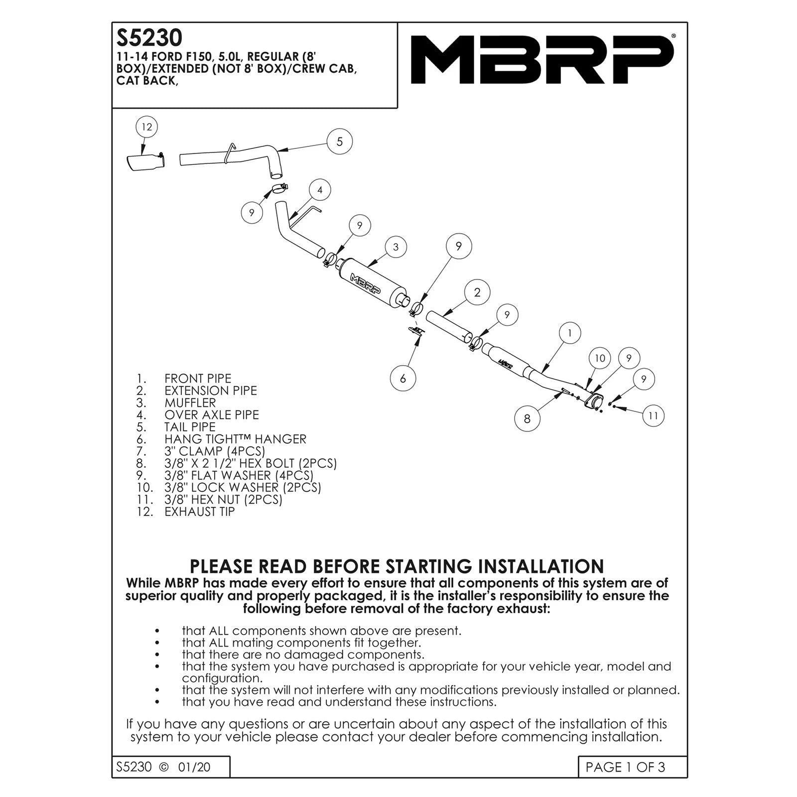 MBRP 3in Cat-Back Single Side Exit T409 Exhaust System | Ford F150 (11-12) (S5230409)