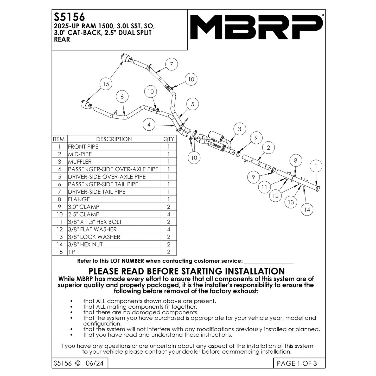 MBRP 3.0in Pro Series Cat-Back Dual Rear Exit Exhaust | RAM 1500 (25+) (S5156304)