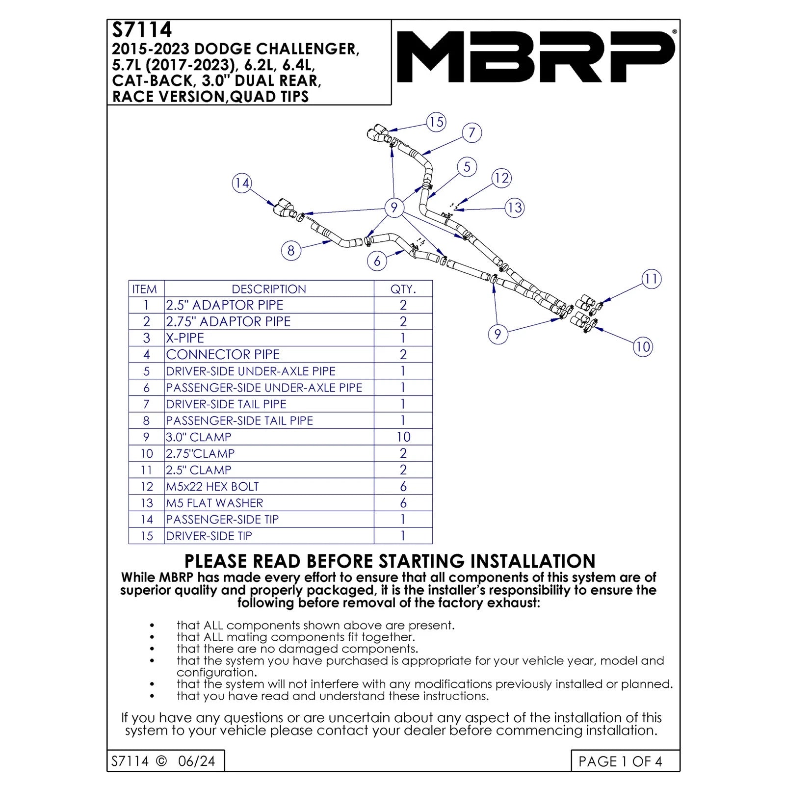 MBRP Perf Series 3in D&S Cat-Back Exhaust w/ CF Tips | Dodge Challenger 16+ (S71143CF)