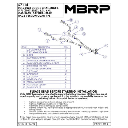 MBRP Perf Series 3in D&S Cat-Back Exhaust w/ CF Tips | Dodge Challenger 16+ (S71143CF)