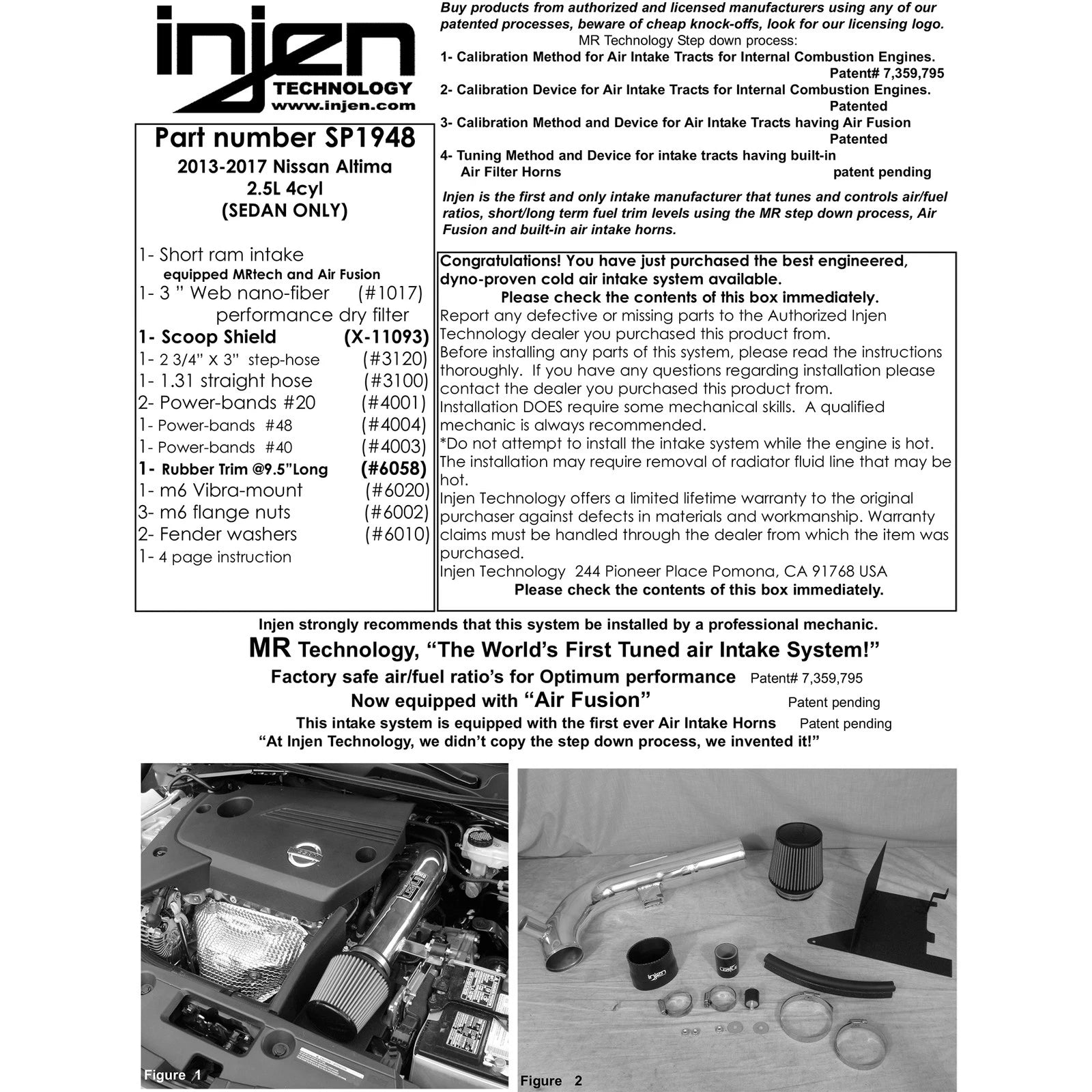 Injen Short Ram Intake w/ MR Tech/Heat Shield | Nissan Altima/Maxima (07-23) (SP1948P)