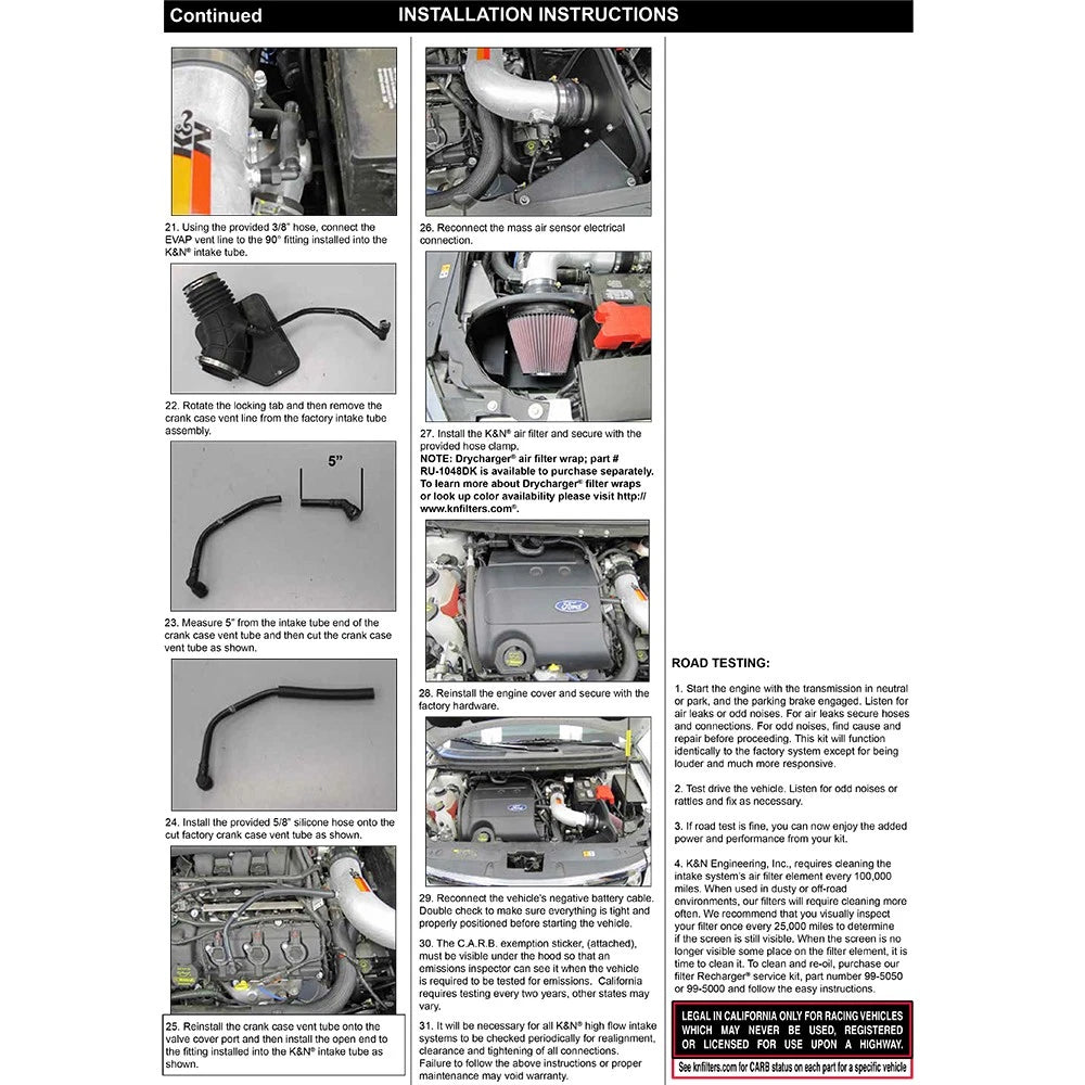 K&N Engineering High Flow Performance Kit: Ford Edge 2011 - 2013 3.5L / 3.7L V6 Silver