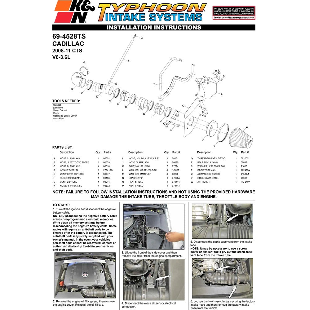 K&N 69 Series Typhoon Performance Intake Kit | Cadillac CTS 3.6L (08-11) (69-4528TS)
