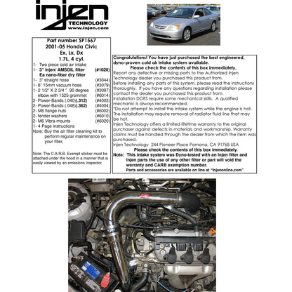 Injen Polished Cold Air Intake System | Honda Civic DX/LX/EX AT/MT (01-05) (SP1567P)