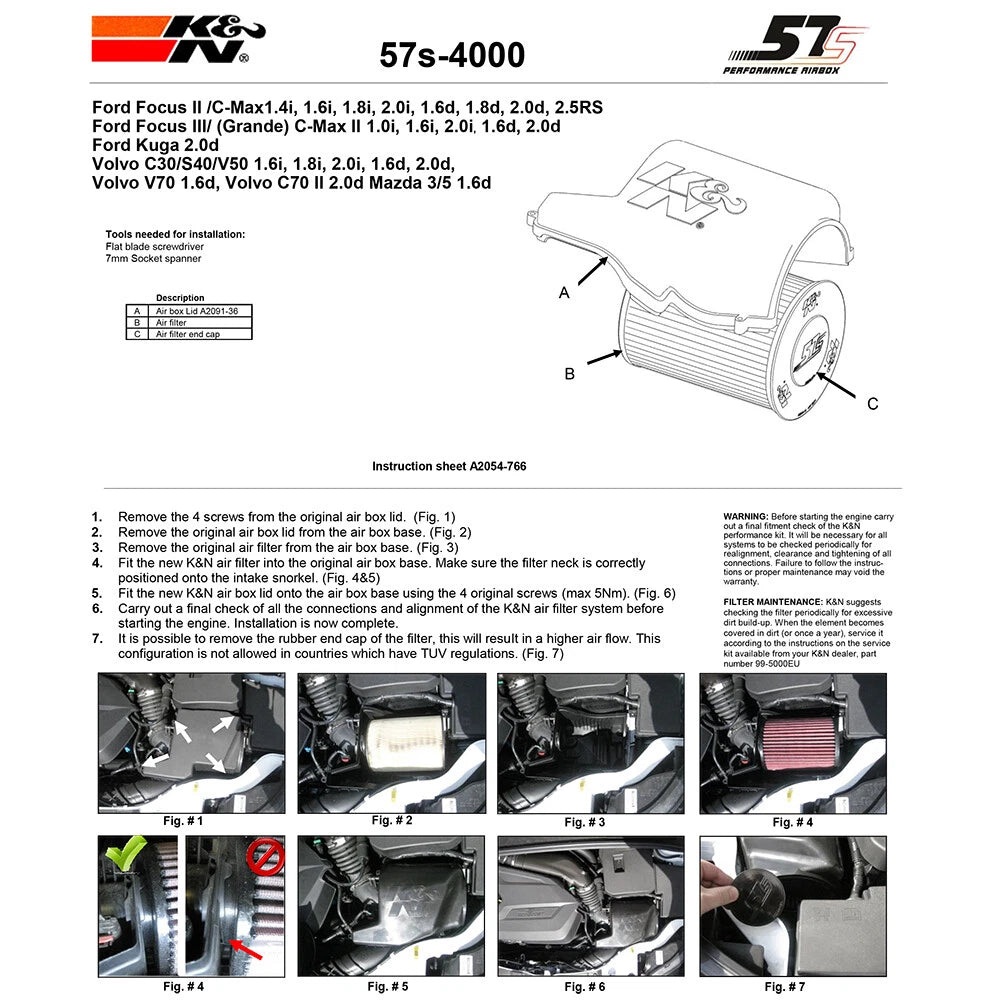 K&N Performance Intake Kit | Ford C-Max / Focus II / Volvo C30 / S40 / V40 / V50 / V70 / Mazda 3 / 5 (57S-4000)