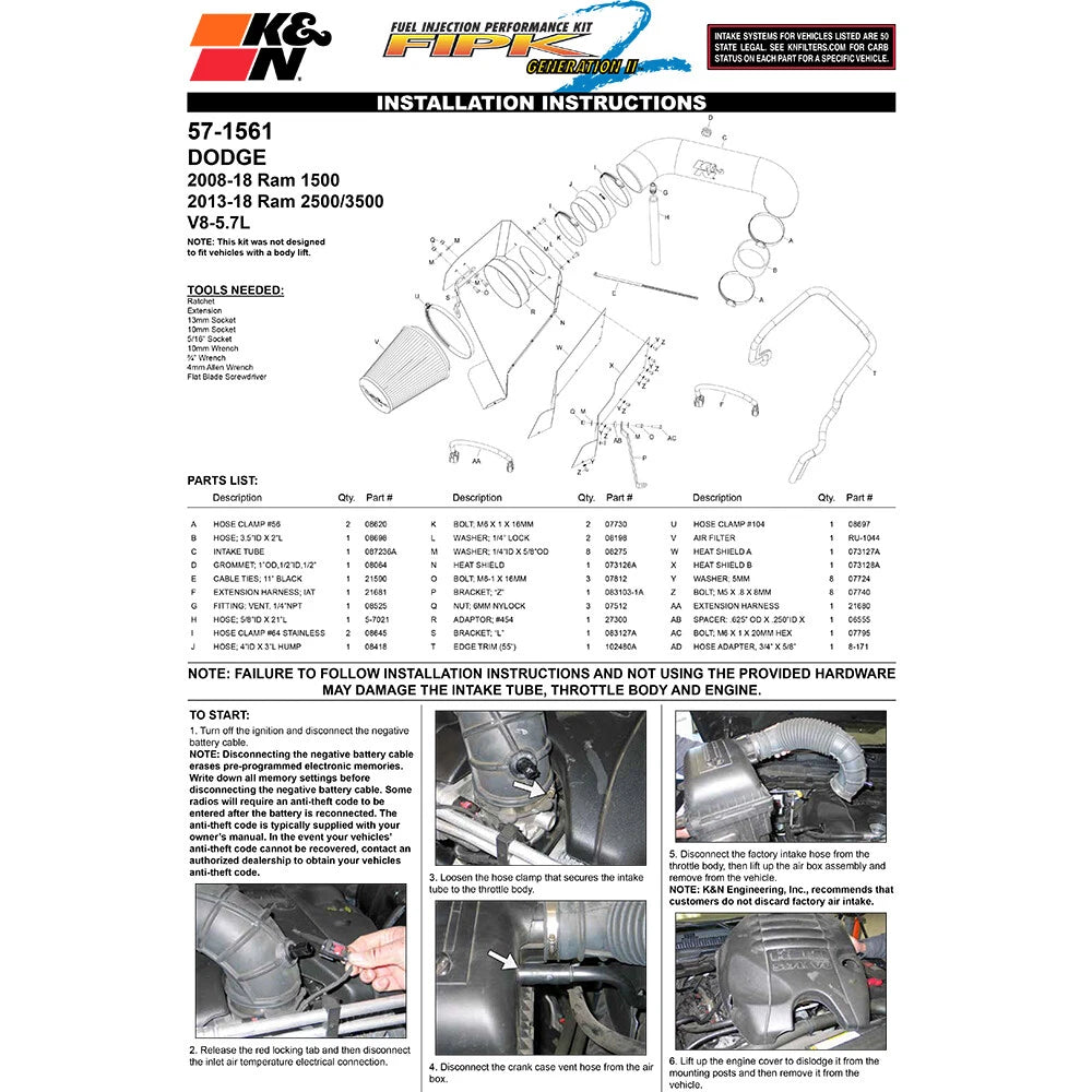 K&N Performance Intake | Dodge Ram 1500 (09-11) V8 5.7L (57-1561)