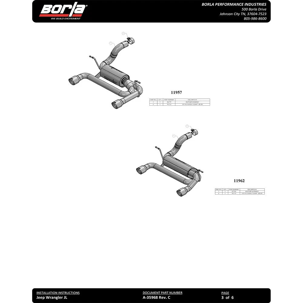 Borla Axle-Back Exhaust System - S-Type | 2018-2021 Jeep Wrangler 3.6L (11963)