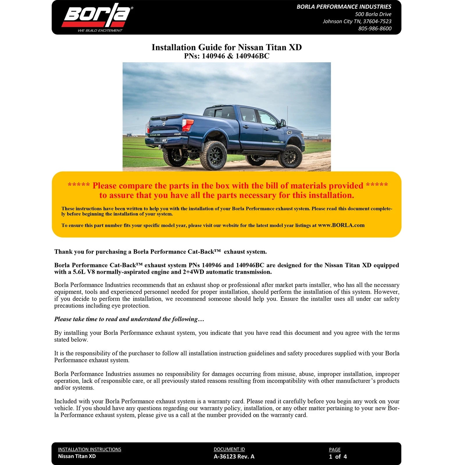Borla 16-24 Nissan Titan XD S-Type Cat-Back Exhaust | Nissan Titan XD (16-24) (BC140946)