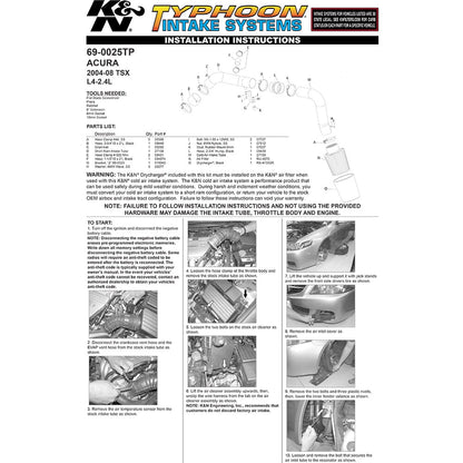 K&N Engineering Performance Intake Kit Typhoon: Acura TSX (CCA) 2004 - 2006 w/ Polish