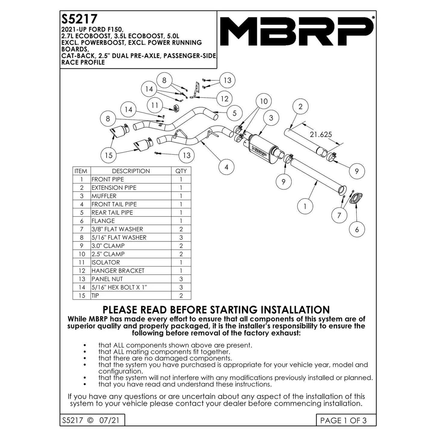 MBRP 3in Cat-Back Single Side Exit Black Armor | Ford F-150 21-23 (S5217BLK)
