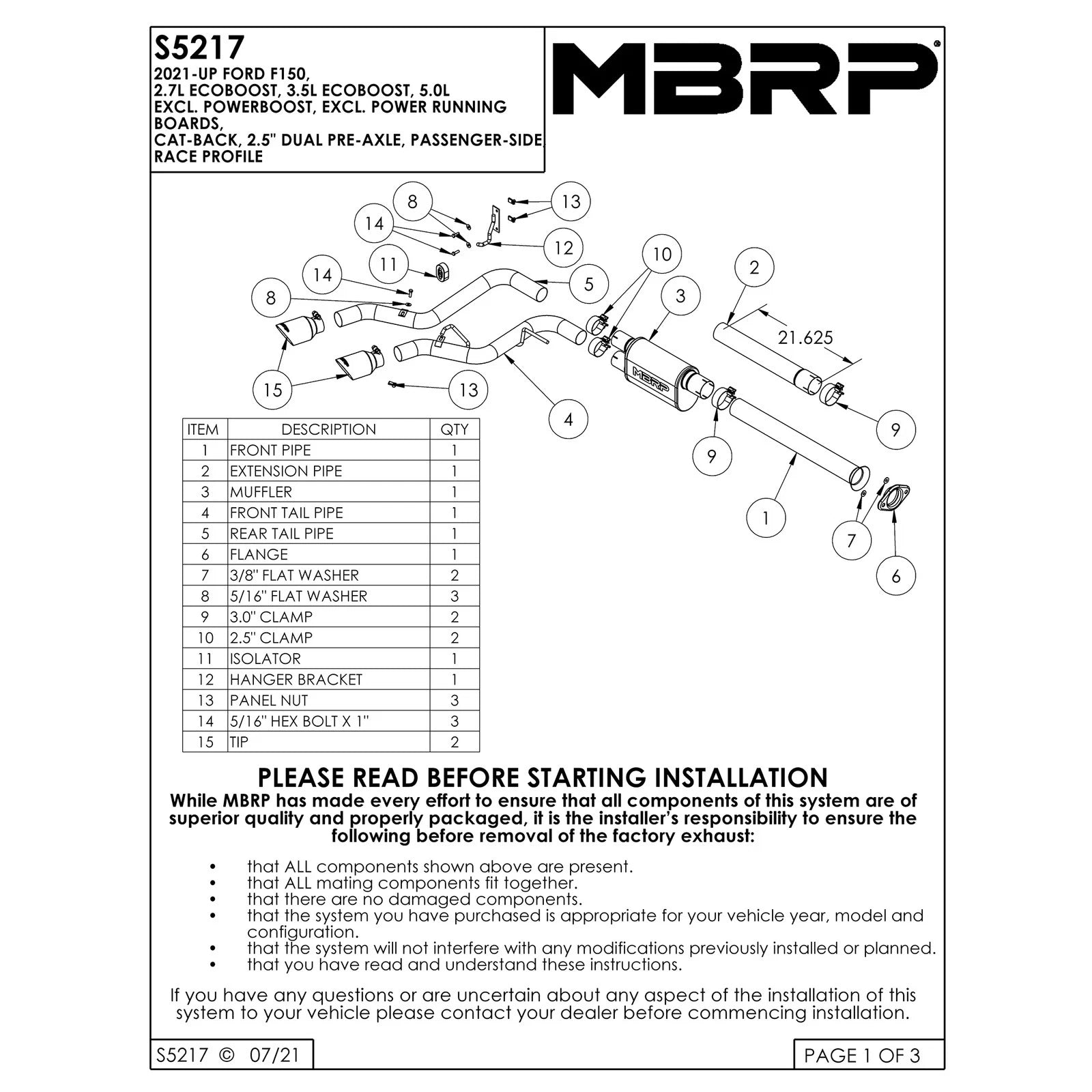 MBRP 3in Cat-Back Single Side Exit Black Armor | Ford F-150 21-23 (S5217BLK)
