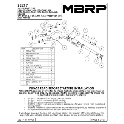 MBRP 3in Cat-Back Single Side Exit Black Armor | Ford F-150 21-23 (S5217BLK)