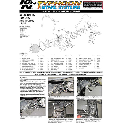 K&N 12-13 Toyota Camry 2.5L Black Typhoon Cold-Air Intake | Toyota Camry (12-13) (69-8620TTK)