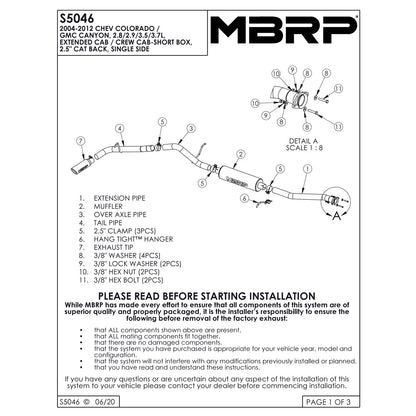 MBRP 2.5in Cat-Back Exhaust Single Side Exit | Chevy/GMC Colorado/Canyon (04-10) (S5046409)