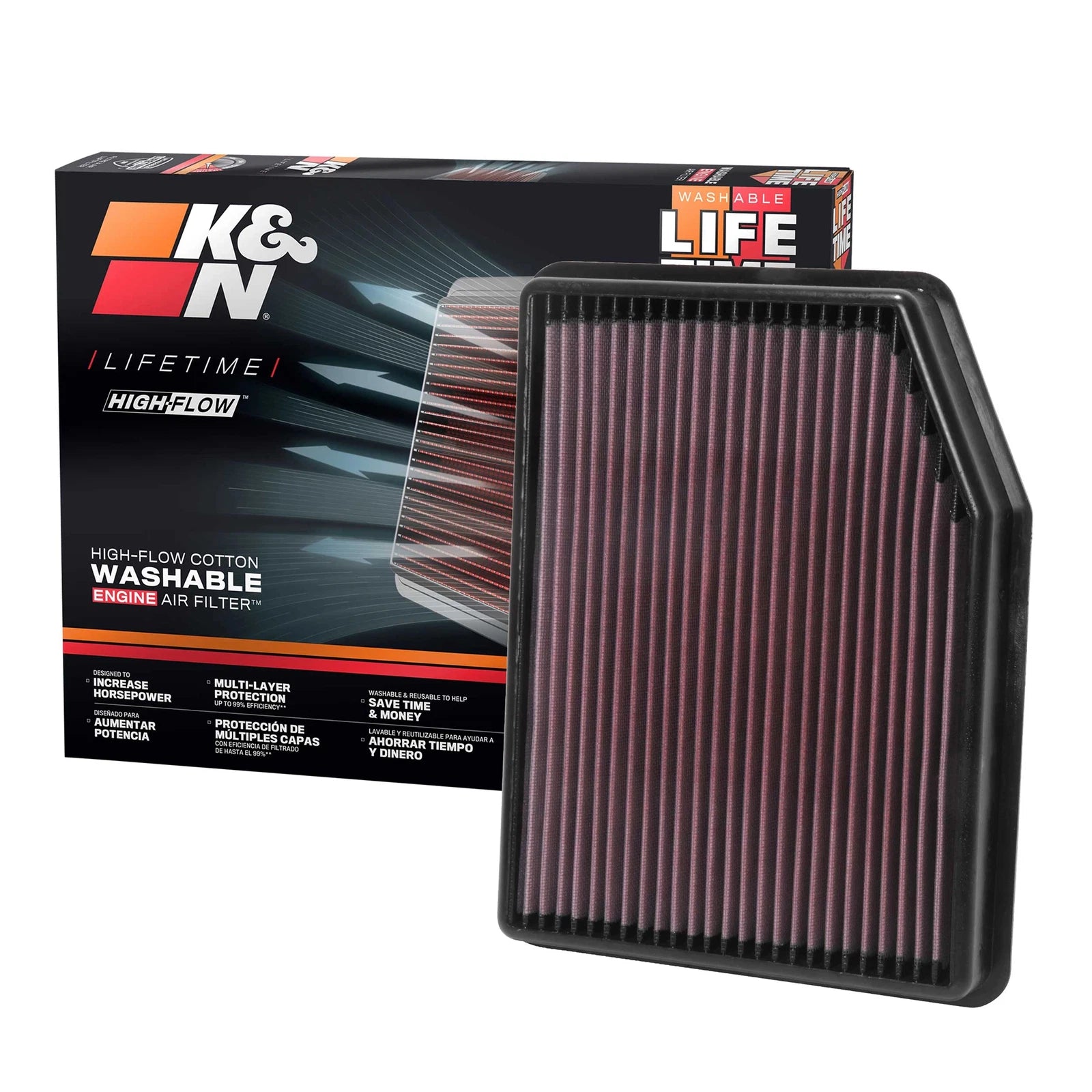 K&N 33-5083 High Flow Performance Air Filter for 2019-2023 Silverado Sierra 1500