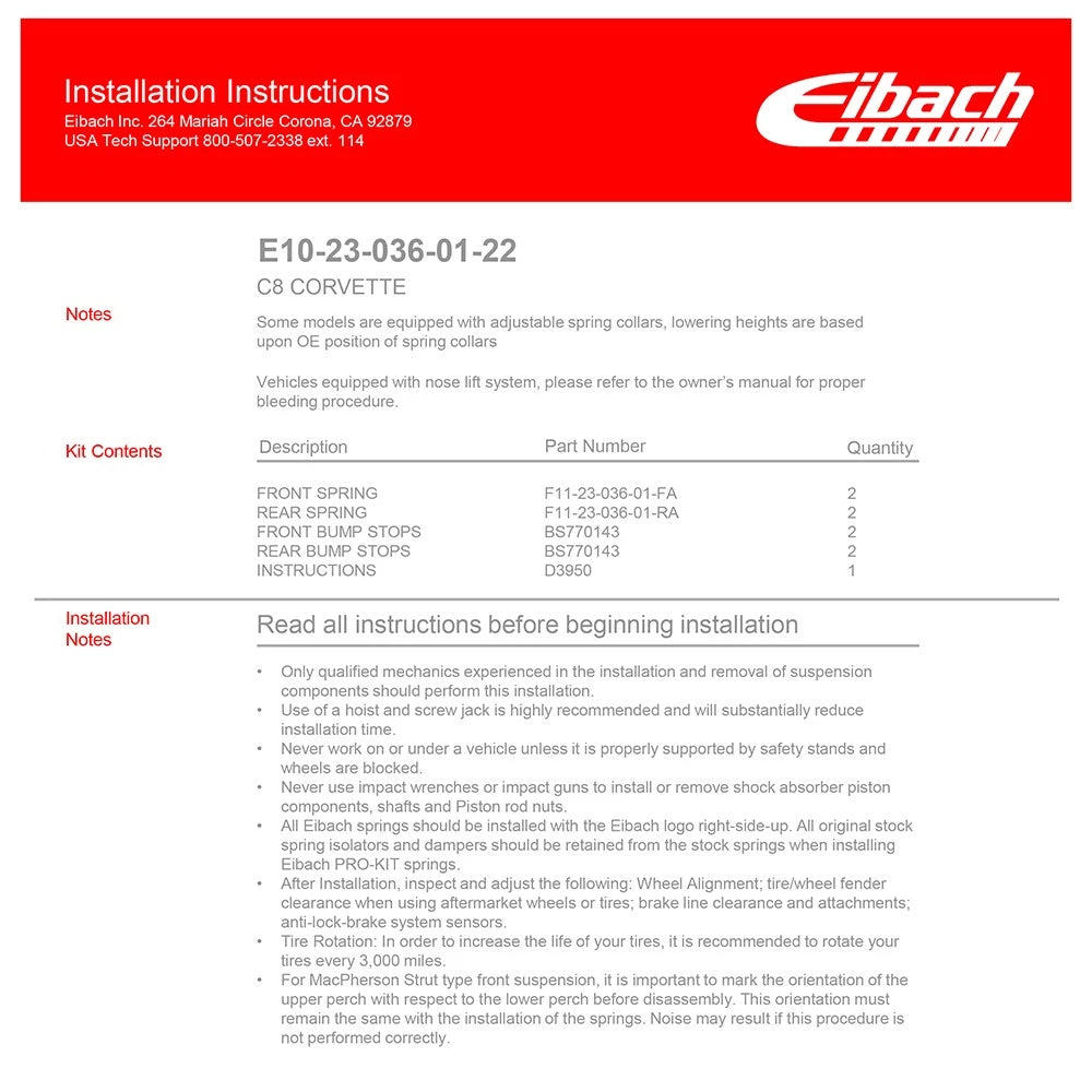 Eibach Pro-Kit Lowering Springs | 2020-2021 Chevrolet Corvette (E10-23-036-01-22)