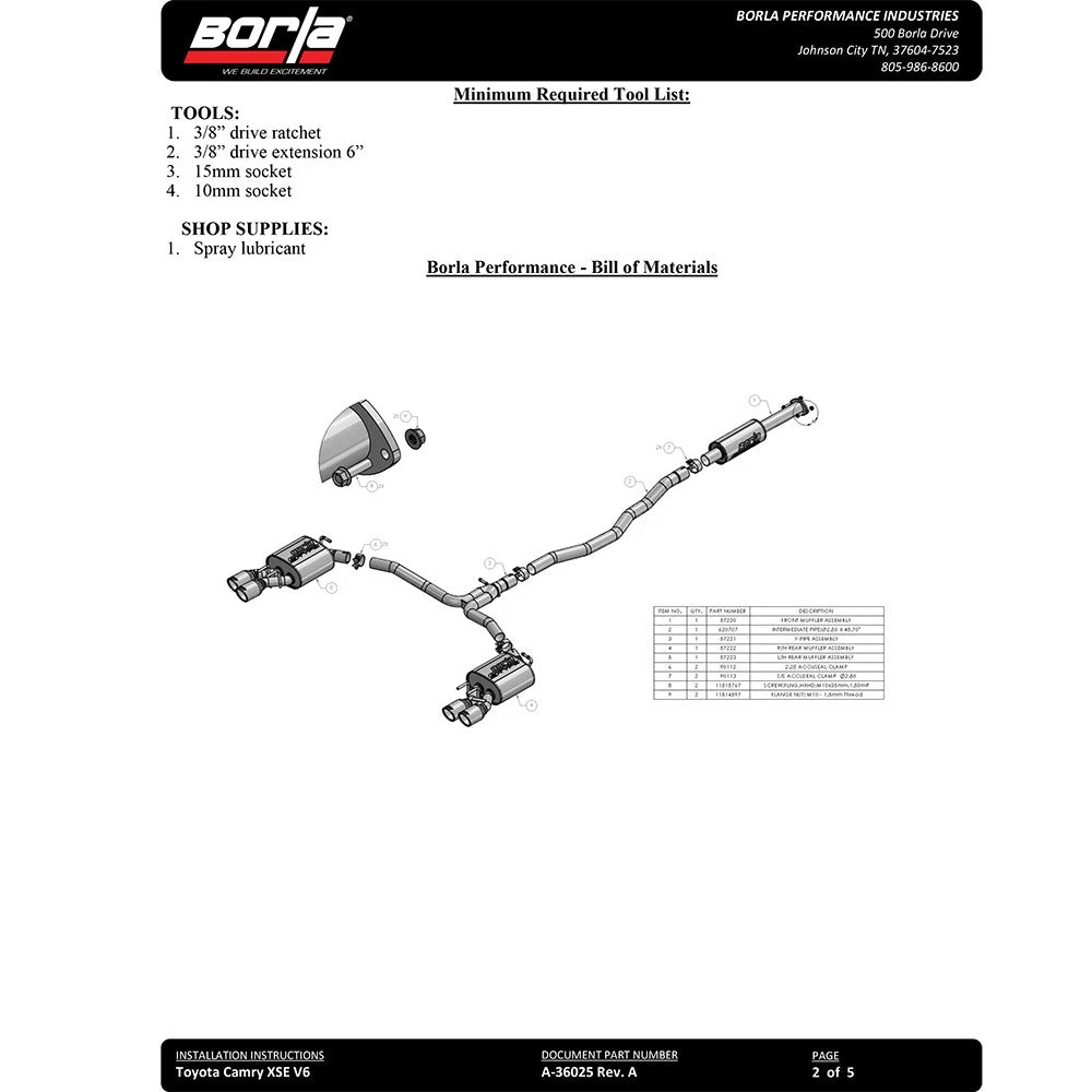 Borla Cat-Back Exaust System - S-Type | 2018-2021 Toyota Camry XSE 3.5L (140823)