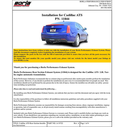 Borla Axle-Back Exhaust System - S-Type | 2013-2014 Cadillac ATS Automatic RWD 2.0L (11844)