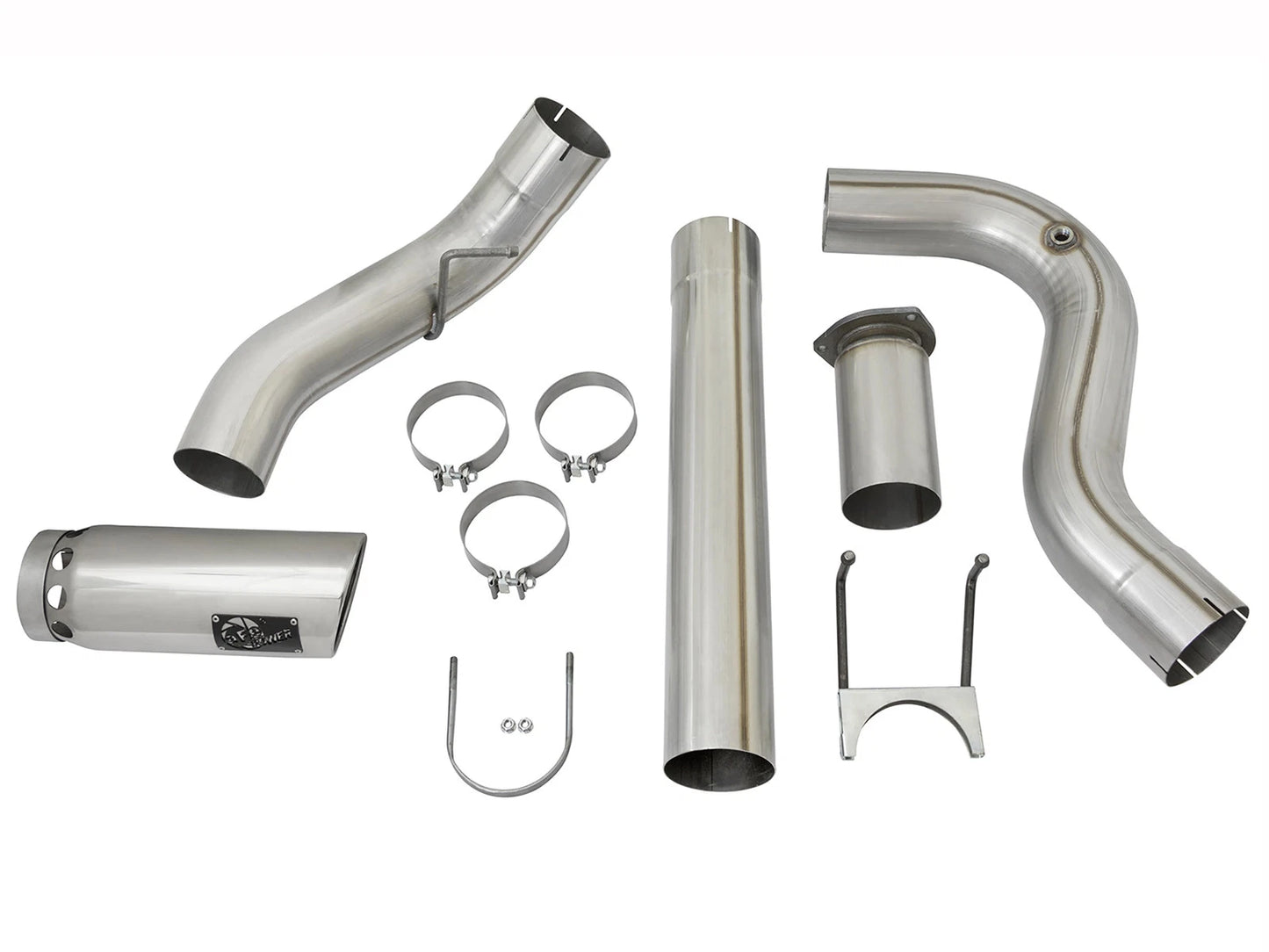 aFe 5in DPF-Back Alum Steel Exhaust w/Polished Tip | Ford Diesel Trucks V8 6.7L (49-03090-P)
