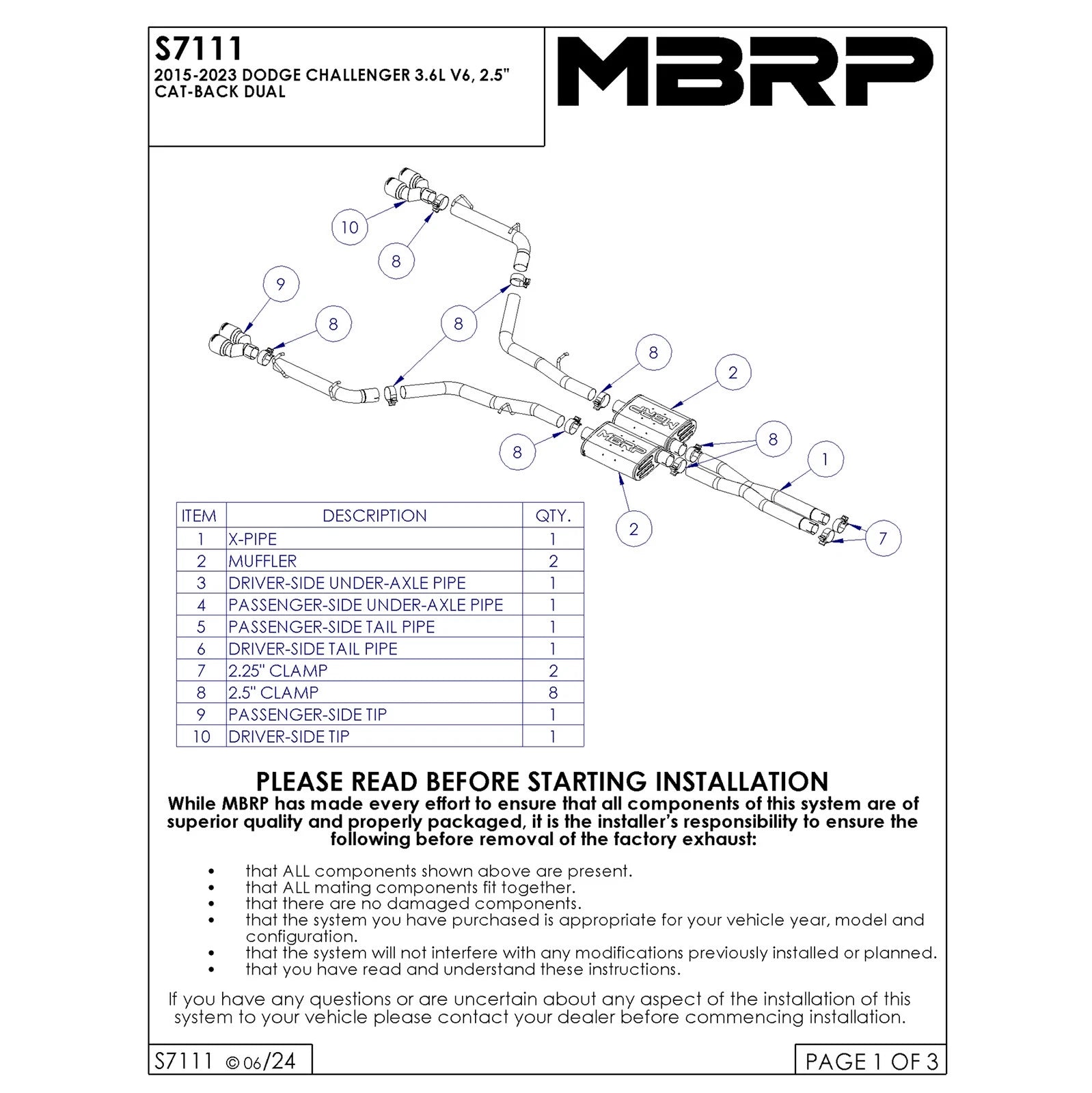 MBRP 2.5in. Aluminized Dual Rear Exit Catback Exhaust | Dodge Challenger 3.6L (15-21) (S7111AL)