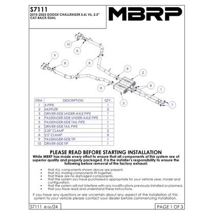 MBRP 2.5in. Aluminized Dual Rear Exit Catback Exhaust | Dodge Challenger 3.6L (15-21) (S7111AL)