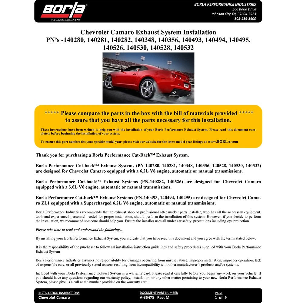 Borla Cat-Back Exhaust System - ATAK | 2014-2015 Chevrolet Camaro 6.2L (140532)