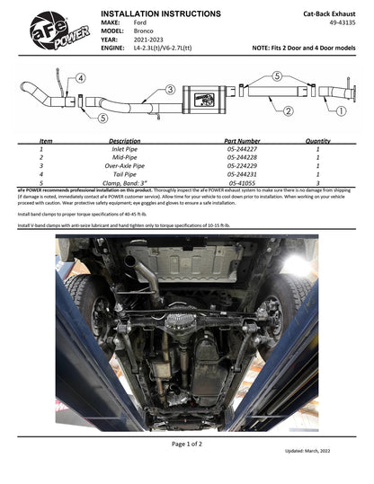 aFe Apollo GT 3in SS Hi-Tuck Cat-Back Exhaust Ford Bronco (21-22) (49-43135)