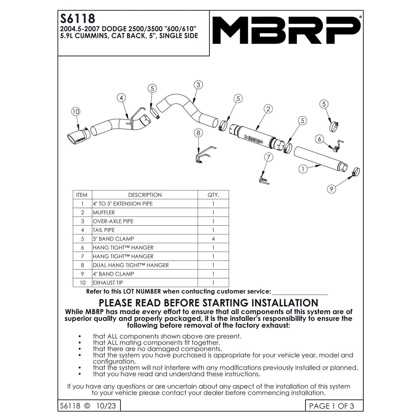 MBRP 5in. Cat-Back Single Side Exit | Dodge 2500/3500 Cummins 600/610 (04-07) (S61180AL)