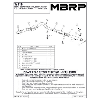 MBRP 5in. Cat-Back Single Side Exit | Dodge 2500/3500 Cummins 600/610 (04-07) (S61180AL)