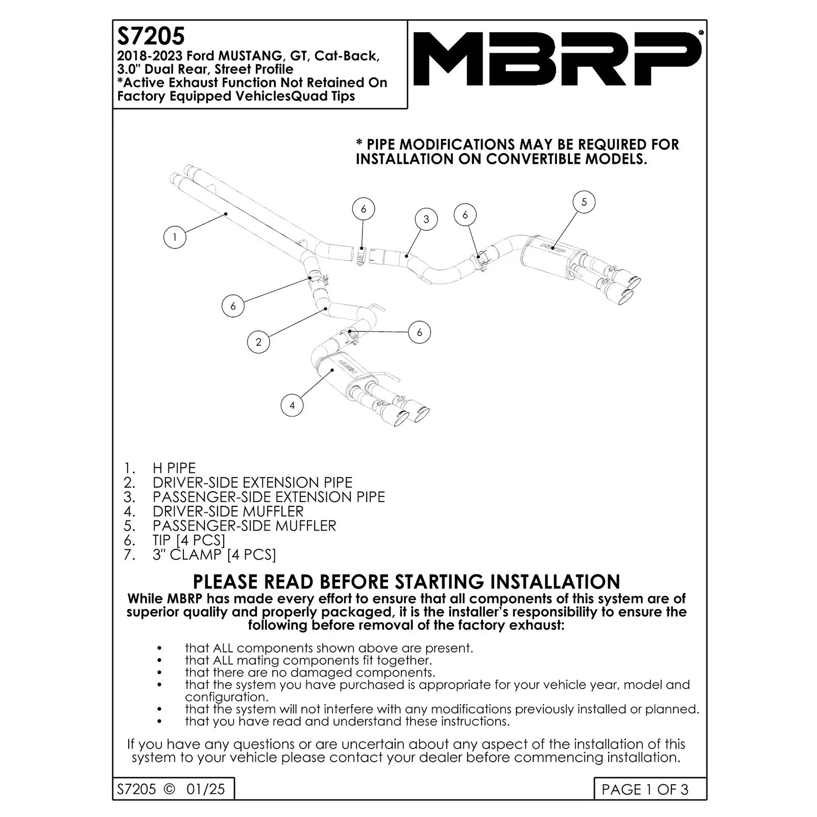 MBRP 3-In Armor Pro Street Dual Exit Cat-Back | Ford Mustang GT (S72053CF)