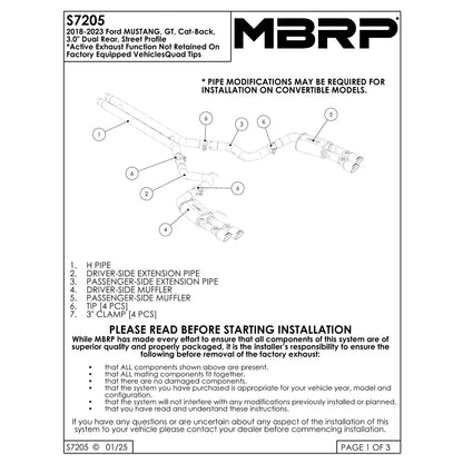 MBRP 3-In Armor Pro Street Dual Exit Cat-Back | Ford Mustang GT (S72053CF)