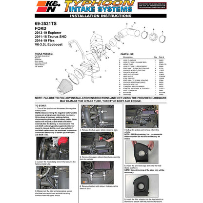 K&N Engineering Silver Typhoon Cold Air Intake: Ford Taurus SHO 3.5L V6 2011