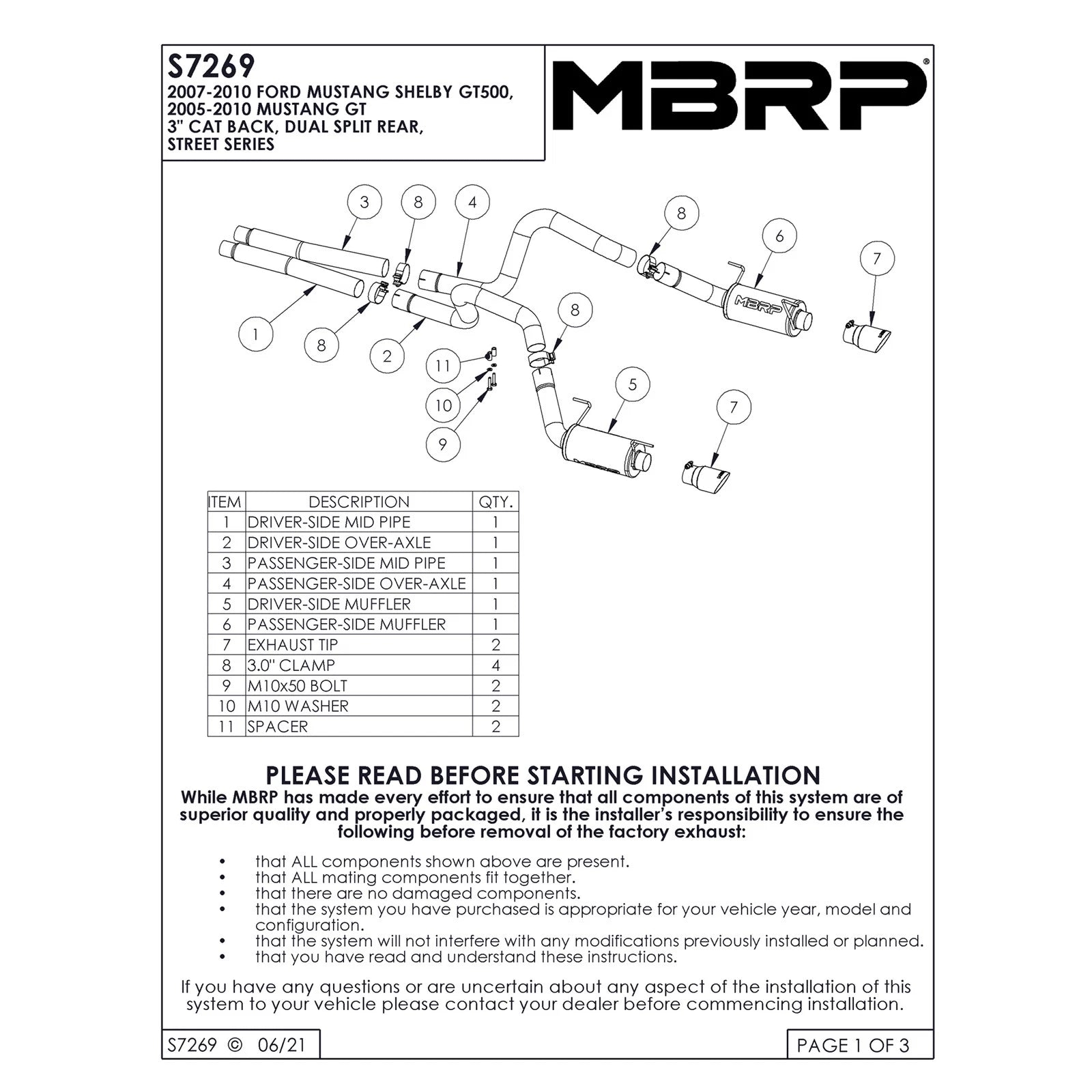 MBRP 4in D&S Rear Exit Street Exhaust | Ford Shelby GT500/GT (05-09) (S7269409)