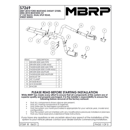 MBRP 4in D&S Rear Exit Street Exhaust | Ford Shelby GT500/GT (05-09) (S7269409)