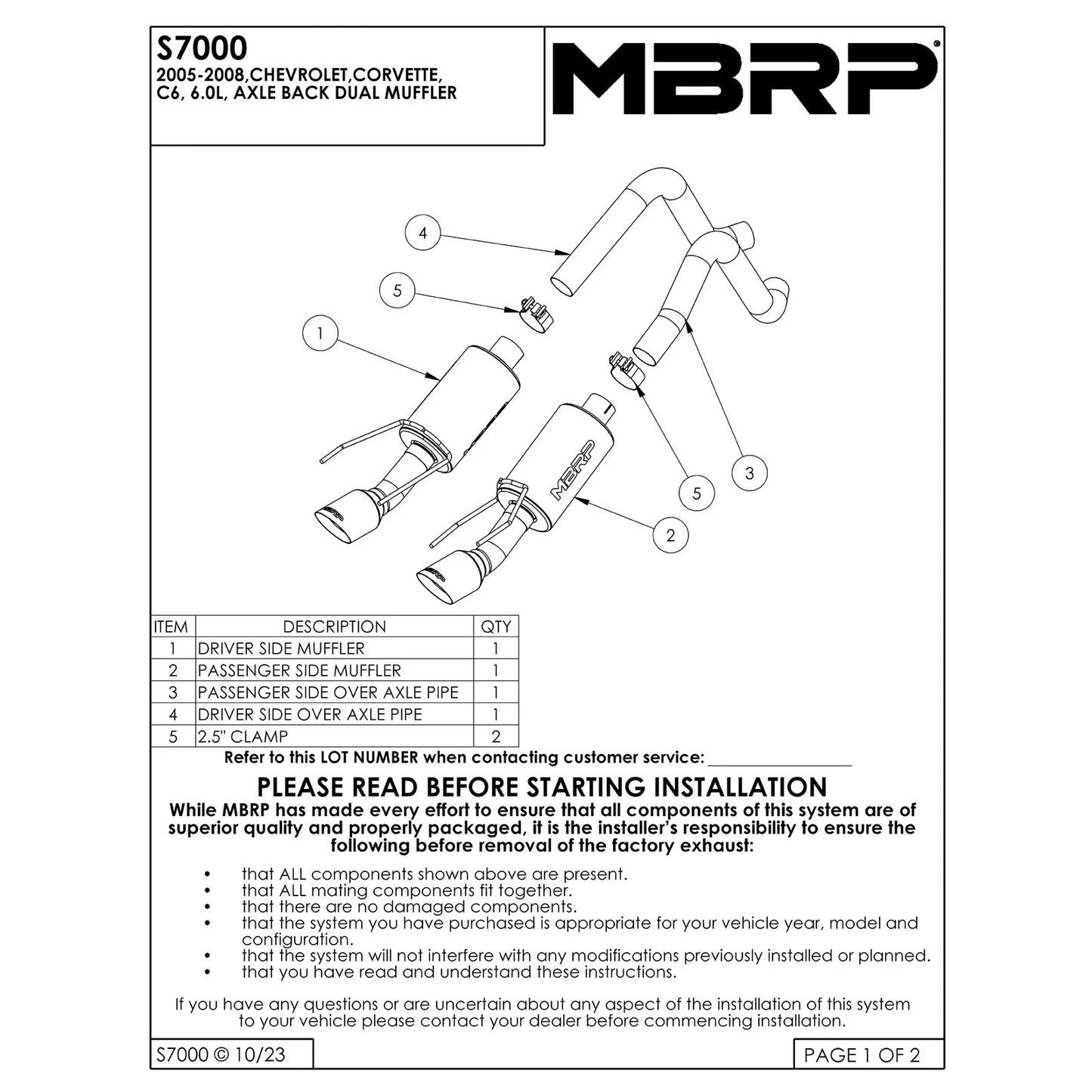 MBRP Dual Muffler 2.5in Axle-Back Exhaust | Chevrolet Corvette (05-08) (S7000304)