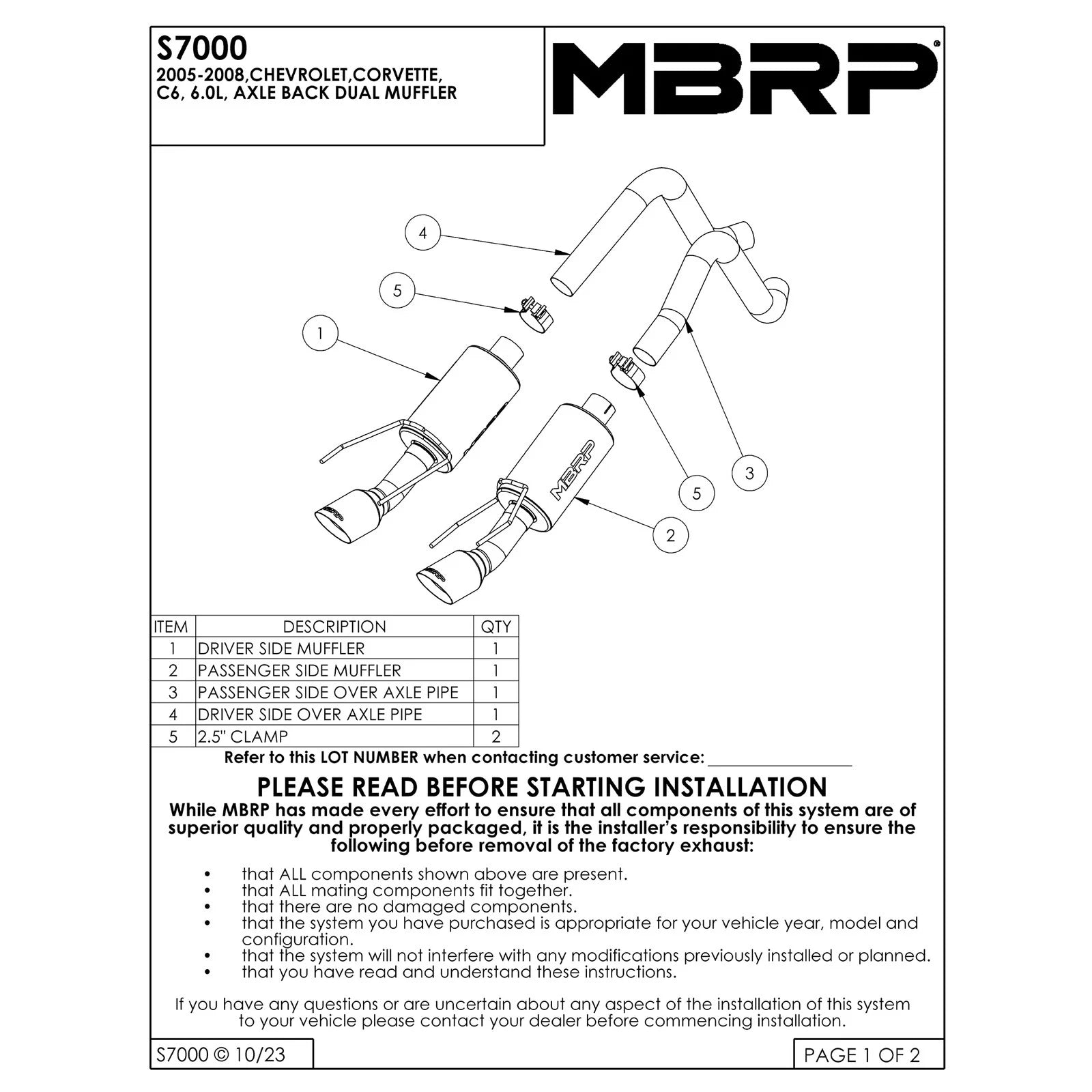 MBRP Dual Muffler 2.5in Axle-Back Exhaust | Chevrolet Corvette (05-08) (S7000304)