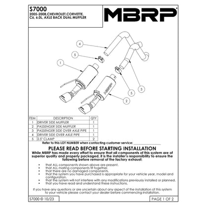 MBRP Dual Muffler 2.5in Axle-Back Exhaust | Chevrolet Corvette (05-08) (S7000304)