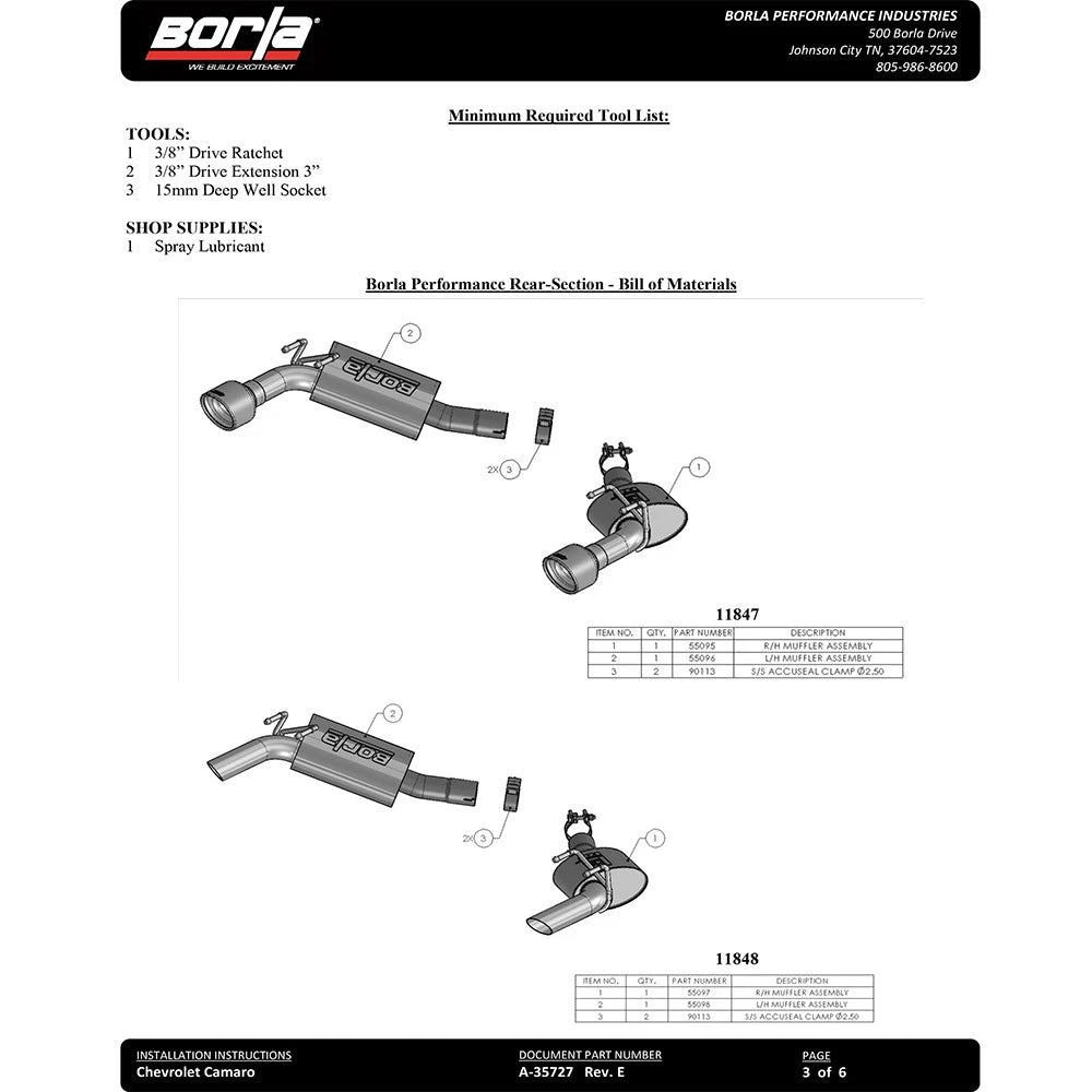 Borla Axle-Back Exhaust System - S-Type | 2014-2015 Chevrolet Camaro 6.2L (11849)