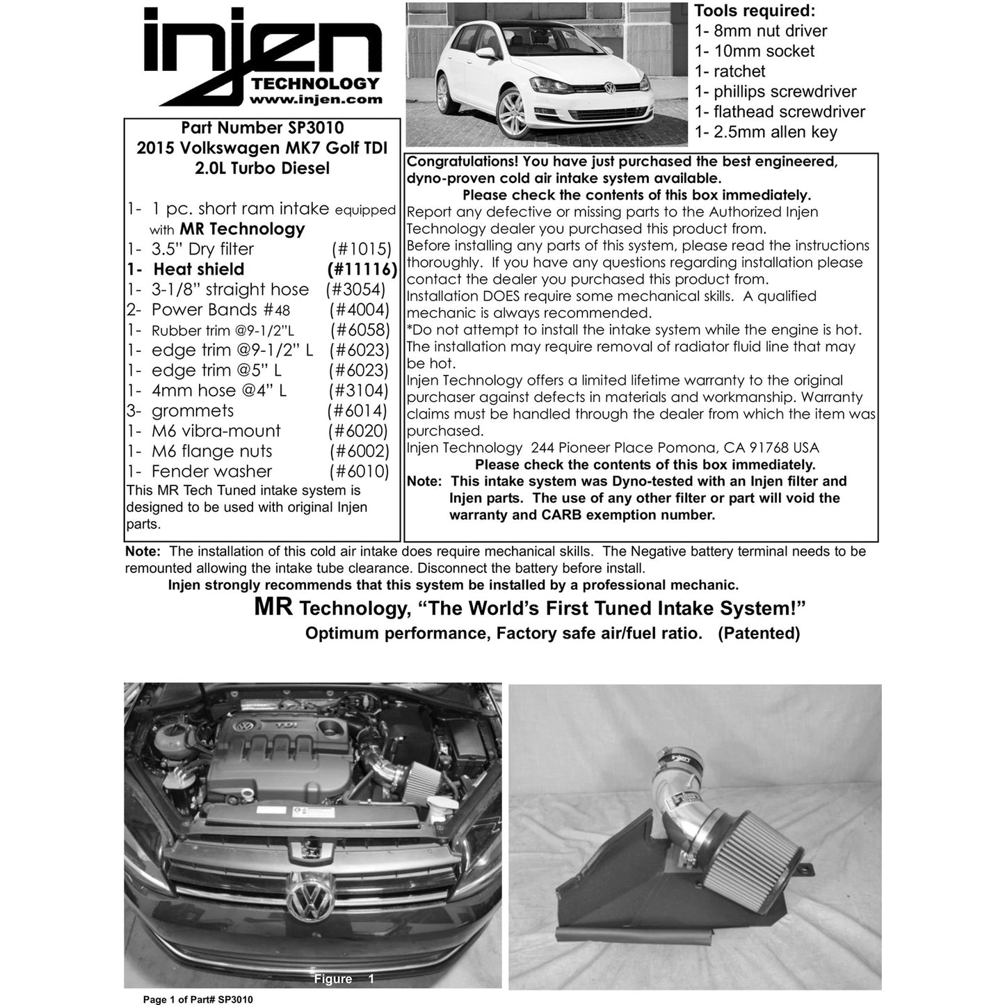 Injen Polished SP Series Cold Air Intake | Volkswagen Golf R Mk6 (09-15)