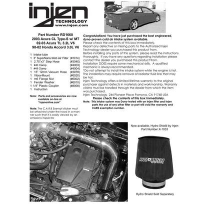 Injen Black CAI | Honda Accord (98-02) / Acura TL 3.2L (02-03) (RD1660BLK)
