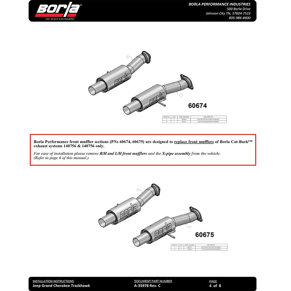 Borla S-Type Cat-Back Exhaust Jeep GC Trackhawk 6.2L (140756)